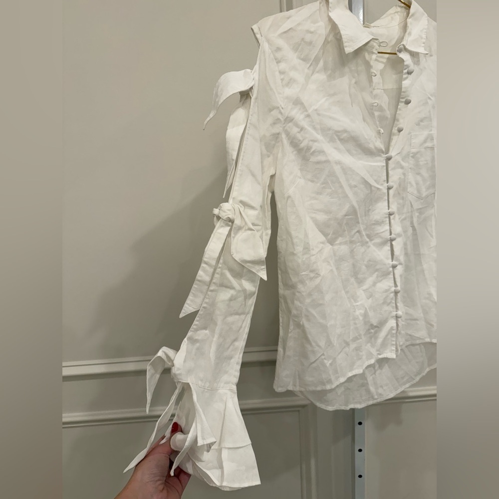 Jonathan Simkhai White Blouse with Tie Details - Picture 6 of 9